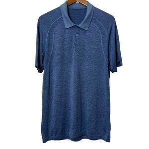 Lululemon Metal Vent Tech Polo Shirt Men’s Large Blue Golf Stretch Activewear